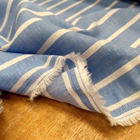 Aruba 93 Azure Blue Stripe Cotton & Linen Fabric