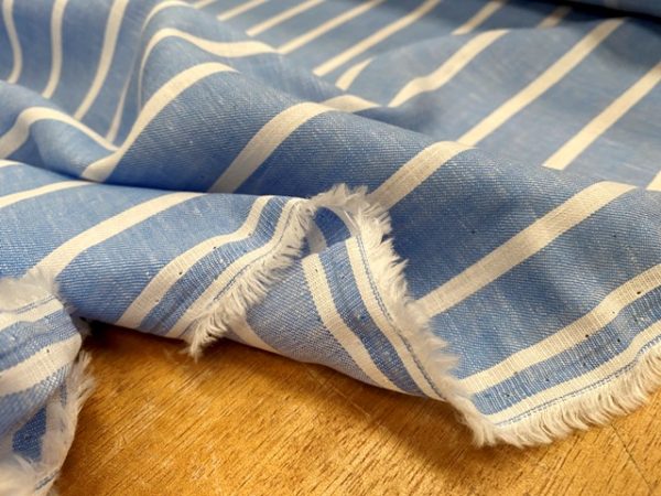 Aruba 93 Azure Blue Stripe Cotton & Linen Fabric