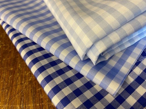 King AQ Ice Blue Checked Fabric