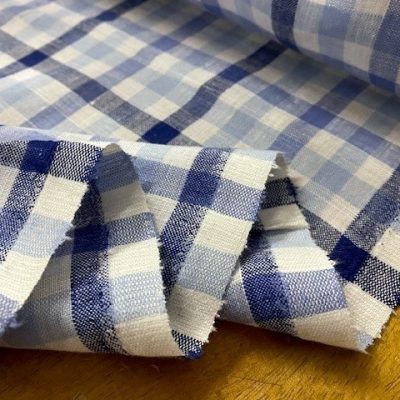 Aruba 36 Blue checked Cotton & Linen Fabric