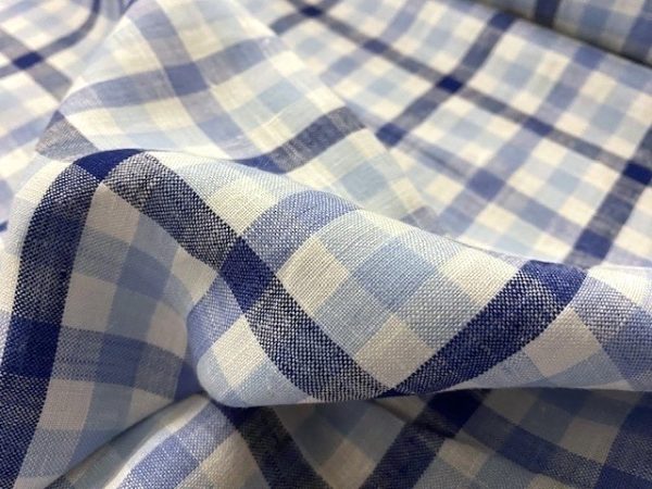 Aruba 36 Blue checked Cotton & Linen Fabric